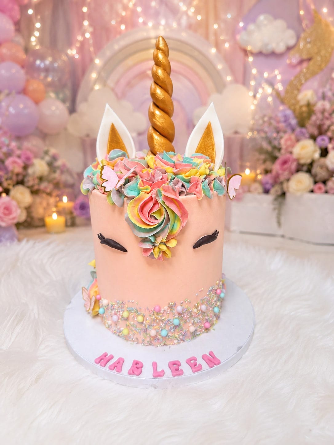 Golden Unicorn Celebration Cake